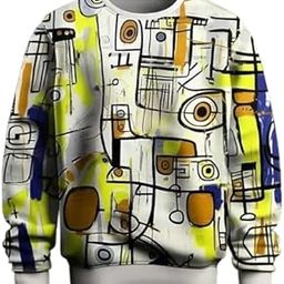 Abstract Printed Sweatshirt, Long Sleeves, Yellow, Blue, White-image-42