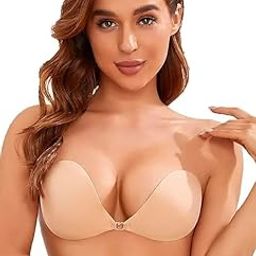 Cotton Women's & Girl's Strapless Push Up Wire Free Stick On Invisible Bra Invisible Strapless Backless Adhesive Bra Silicone Gel Stick-On Sticky Bra for Women (Free-Size) (Skin)-10