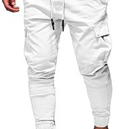 Men Joggers Chino Pants Drawstring Sports Athletic Workout Fitness Track Cargo Tapered Jogging Trousers-image-83