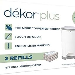 Dekor Plus Diaper Pail Refills | 2 Count | Most Economical Refill System | Quick & Easy to Replace | No Preset Bag Size – Use Only What You Need | Exclusive End-of-Liner Marking | Baby Powder Scent-18