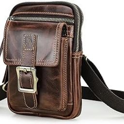 Genuine Leather Man Small Chest Bag Messenger Belt Waist Bag Purse Pouch Phone Wallet for Sports Hiking Camping Purse Brown-image-69