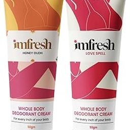 Imfresh Women Deodorant Cream For Whole body & Underarms Areas - Long Lasting Fragrance | Prevents Odour & Reduces Pigmentation for Women (50gm, Love Spell & Honey Oudh) (Pack of 2)-1