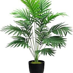 De Gardenia Artificial Palm Plant with Faux Turtle Leaf | 26-Inch Tropical Areca Palm Tree with Black Pot | 18 Leaves, 70 cm Tall | Outdoor Leaf Decoration-18