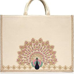 Tote Bag for Women | Embroidered Box Tote Bag With Zipper | Multipurpose Handbag for Women | Perfect for Office Use, Travel, College, Laptop Carry (Single Peacock)-image-88