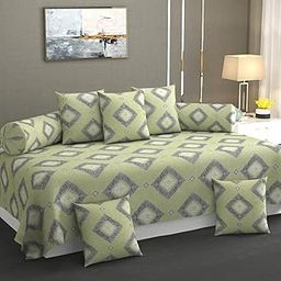 Elista Decor Premium Printed Glace Cotton Diwan Set 8 Pieces,1 Single bedsheet Size 60x90inch, 5 Cushions 16 x 16 inch Covers with Zip and 2 Bolster Covers (DIWAN Multi - 04, 60''X90'' INCH)-image-30
