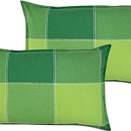 Airwill 100% Cotton Checkered Pattern Flap Pillow Covers (46x69cm)(Green, Pack of 2 Pieces)-13
