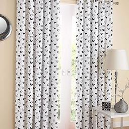 AIRWILL 100% Cotton Designer Printed 7Ft Grommet Door Opaque Curtains, (Black &White Colors) Pack of 2 Pcs-1