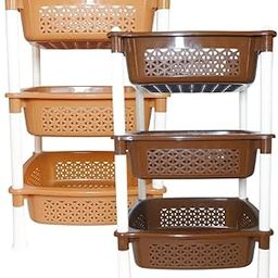 Simply Home Sorto Multipurpose Plastic Storage Rack | 3 Shelf Stackable Organizer Basket Rack for Fruits,Vegetables, Stationery, Toys | Kitchen, Home & Office Use |Pack of 2 | Camel Brown-image-70