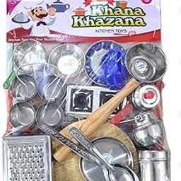SHAKTISM Steel Kitchen Set Toys for Kids, Role Playing Kitchen Set of Stainless Steel with Wooden Chakla Belan Set, Master Chef Role Playing Kitchen Set Master Chef for Kids (Kitchen Set Toys - 20)-31