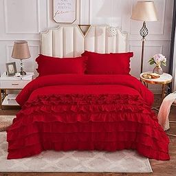 Easy Bedding- 400 Thread Count- 3 Piece Half-Ruffle Duvet/Blanket/Quilt Cover Set with Zippered- 100% Cotton Rajai Cover with 2 Pillow Cover- Soft & Warm- Queen Size Burgandy Solid-image-19