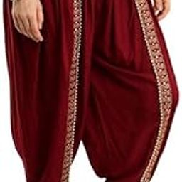 Women/Girls Cotton Rayon Solid Full Length Lace Loose Fit Plain Dhoti Pant/Salwar/Patiala (Maroon)-image-95