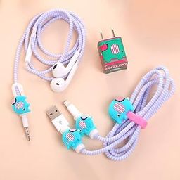 Careflection 6-in-1 Multi Combo Spiral USB Cable Protectors + Earphones Winder + Sticker + Cable Clips + Earphone Jack Clip for Old 5W Apple iPhone iPad Charger (Cute Elephant)-20