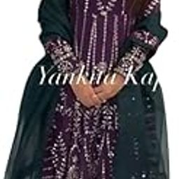Women's Faux Georgette Embroidery Sequence Work Anarkali Kurti with Palazzo and Dupatta Set-image-77