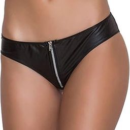 Women's Black Zipper Trim Bikini Panties, Nylon Spandex Blend-image-33