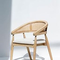 Modern Rattan Dining Chair with Cushioned Seat – Natural Wood Frame and White Upholstery, Stylish Accent Chair for Dining Room or Kitchen-image-33