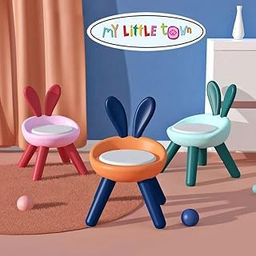 MY LITTLE TOWN Kids Rabbit Chair & Stool with Soft Cushion seat (Blue & Orange)-25