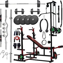 MUSCAZO FITNESS 10–100KG Rubber Home Gym Combo with 20-in-1 Bench Pro | Straight & Curl Rods, Dumbbells, Plates, Gripper, Skipping Rope, Gloves – Ultimate Strength Kit (50, Kilograms)-image-75