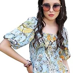 Women's Floral Regular Fit TOP (LA4162_Aqua Small)-image-55
