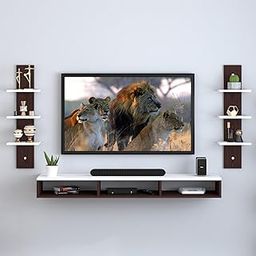 Craxy Wooden Tv Entertainment Unit/Tv Cabinet For Wall/Set Top Box Holder For Home/Wall Set Top Box Shelf Stand/Tv Stand Unit For Wall For Living Room (Wenge/White), 5.6 Centimeters-image-5