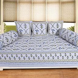 Texstylers Multicolor Pure Cotton Set of 6 Pcs Jaipuri Traditional Pattern diwan Set, Floral 10-image-15