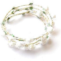 5Pcs Roses Boho Crown Flower Headbands Tiara Girl Headpiece Bride Bridesmaid Wedding Hawaiian Headdress Boho Flower Head Bands Hair Wreath Tiara for Girls Women-image-88