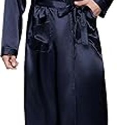 Ubervia Mens Silky Satin Lounge Robe, Long Lightweight Sleepwear (2XL, Navy)-image-7