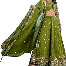 Women's Sequins Thread Embroidered Cosmos Silk Lehenga Choli With Dupatta (5128-Green-Women-Lehenga-Choli-Latest; Free size) (Green)-image-32