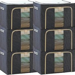 Kunil Creation 66 Ltr storage bag Foldable Steel Frame Cloths Zip Organizer Bag and Oxford Fabric Storage Living Cover Boxes For Wardrobe Organizer Shelves Clothes, Sarees, Bed Sheet, Blanket (2)-image-40