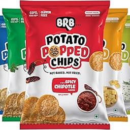 BRB Potato Popped Chips | Not Baked, Not Fried | Crunchiest & Tastiest Snacks | 5 packs X 48 Grams | Bhel (1), Spicy Chipotle (1), Sour Cream & Herbs (1), Salt & Pepper (1), Pasta Cheese (1) Flavour | 60% Less Fat | Low Calorie | Healthier Snack, Assorted Pack-40