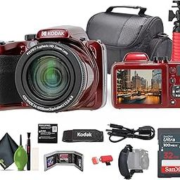 Kodak PIXPRO AZ425 20MP Vlogging Digital Camera (Red) 42X Optical Zoom, 24mm Wide Angle Lens Bundle with 32GB Memory Card + Vlogger Tripod + Bag + More Vlog Accessories-image-10
