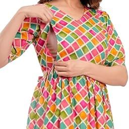 Women's Pure Cotton Floral Printed Maternity Feeding Kurti with Zipper Maternity Gown for Women Feeding Dress-image-26
