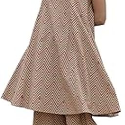 Women's Beige Printed Cotton A-Line Kurta Set-picture-46