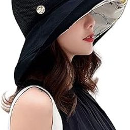 Ubervia Women Mesh Sun Hats Summer Beach UV Protection UPF Packable Wide Brim Chin Strap-image-69