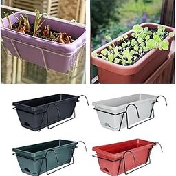 MERISHOPP Balcony Planter with Tray and Rack Multipurpose Lightweight Plant Pot Holder Dark Gray| Indoor Plant Pot | Balcony Hanging Basket | Flower Pot-image-60