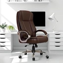 PALARIAL High-Back Leatherette Office Executive Chair with Padded Armrests and Adjustable Recline (Brown)-image-3
