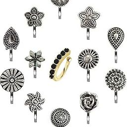 Fashions Oxidised Metal German Silver Nose Pin Ring Studs Body Piercing Jewellery Nosepin for Women-image-38
