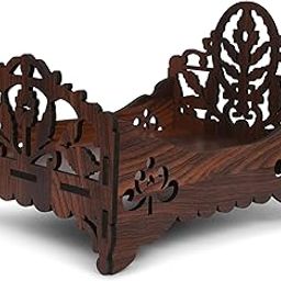 GOJEEVA Premium Engineered Wooden Carved Pattern Designer Laddu Gopal Ji Bed Wooden Bed for Laddoo Gopal | Bed for God Idols | Krishna Kanhai Ji Bed for Home Mandir Temple (Dark Brown) (Pack of 1)-image-95