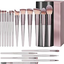 LA VENUST Makeup Brush Set – 18 Pcs Premium Synthetic Brushes for Foundation, Powder, Concealer, Eyeshadow & Blush – Includes Black Leather Carrying Case, champagne gold-26