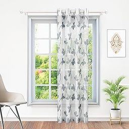 MollisHomes Door Sheer Curtains 7 Feet Long Set of 1 | Leaf Design | Semi Transparent Door Curtain | Net Curtains | Curtain for Living Room | 118 x 215cm, Grey & White | Perfect for Home Decors-image-61