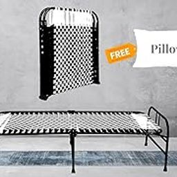New Portable Single Folding Bed/Foldable Bed/Folding Cot/Foldable Cot/Synthetic Niwar Folding Bed Heavy Duty Metal Cot Khat for Sleeping (3X6 Feet, Black and White with Pillow)-picture-16