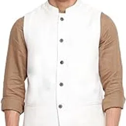 fabindia Men Cotton Silk Checks Vest White-picture-30