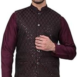 Men's Embroidered Sequins Jacquard Nehru Jacket-image-91