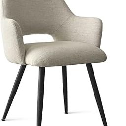 Finch Fox® Motel Luxurious Home Collection Upholstery Fabric Arm Dining Room Chairs in Beige Color with Black Metal Powder Coated Legs-image-66