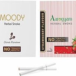 Aarogyam Herbals Pack of 2 Flavours 100% Tobacco & Nicotine Free Cigarette for Relieve Stress & Mood Enhance Product (STRAWBERRY - MOODY CLOVE FLAVOUR) - 10 Sticks x 2 Packets-image-2