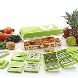 HONESTUM Plastic 12 in 1 Vegetable and Fruit Cutter with Peeler and Heavy Stainless Steel Blades (Green)-13