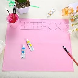Skyxen Silicone Painting Mat,Silicone Craft Mat with Cup and Lid,Silicone Art Mat,Non Stick Silicone Sheet for Kids, Non-Stick Silicone Doms Colour Kit with Cleaning Cup and Color Mixing Plate-image-77