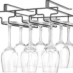 Eminence Lifestyle Wine Glass Rack Under Cabinet Drilling Free No Screw Steamware Holder Under Shelf Metal Wine Glasses Holders Bar Kitchen 3 Rows Black-image-11