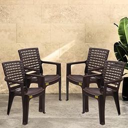 Patiofy Plastic Chair for Living Room, Outdoor Chair/Plastic Chair Set of 4/ Plastic Chair with Arm Rest/Modern Stylish Design with Glossy & Matte Finish (Brown Jhali- Pack of 4)-image-26