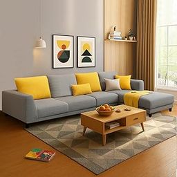 FURNY Mino 5 Seater Fabric RHS L Shape Sofa Set (Light Grey)-image-3