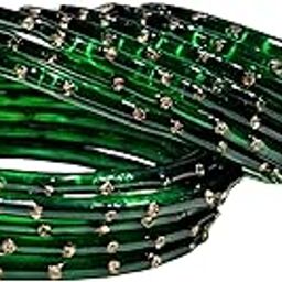 Glass Bangles Set of 12 Size 2.4 2.6 2.8 for Women | Traditional Ethnic Bridal Stone Work Chudi Combo | Stylish Wedding Party Fashion Jewelry-image-41
